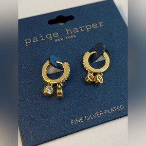 Gold Tone and Crystal Paige Harper Hoop Earrings Fine Silver Plate, Small Hoops
